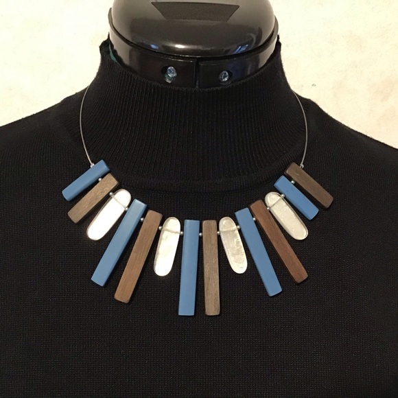 Culture Mix Blue, Brown & White Bib Style Necklace - Picture 4 of 13